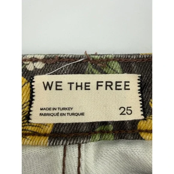 Free People Jeans Womens 25 Black Yellow Floral Deep Trance Boyfriend Crop NEW - Picture 3 of 13